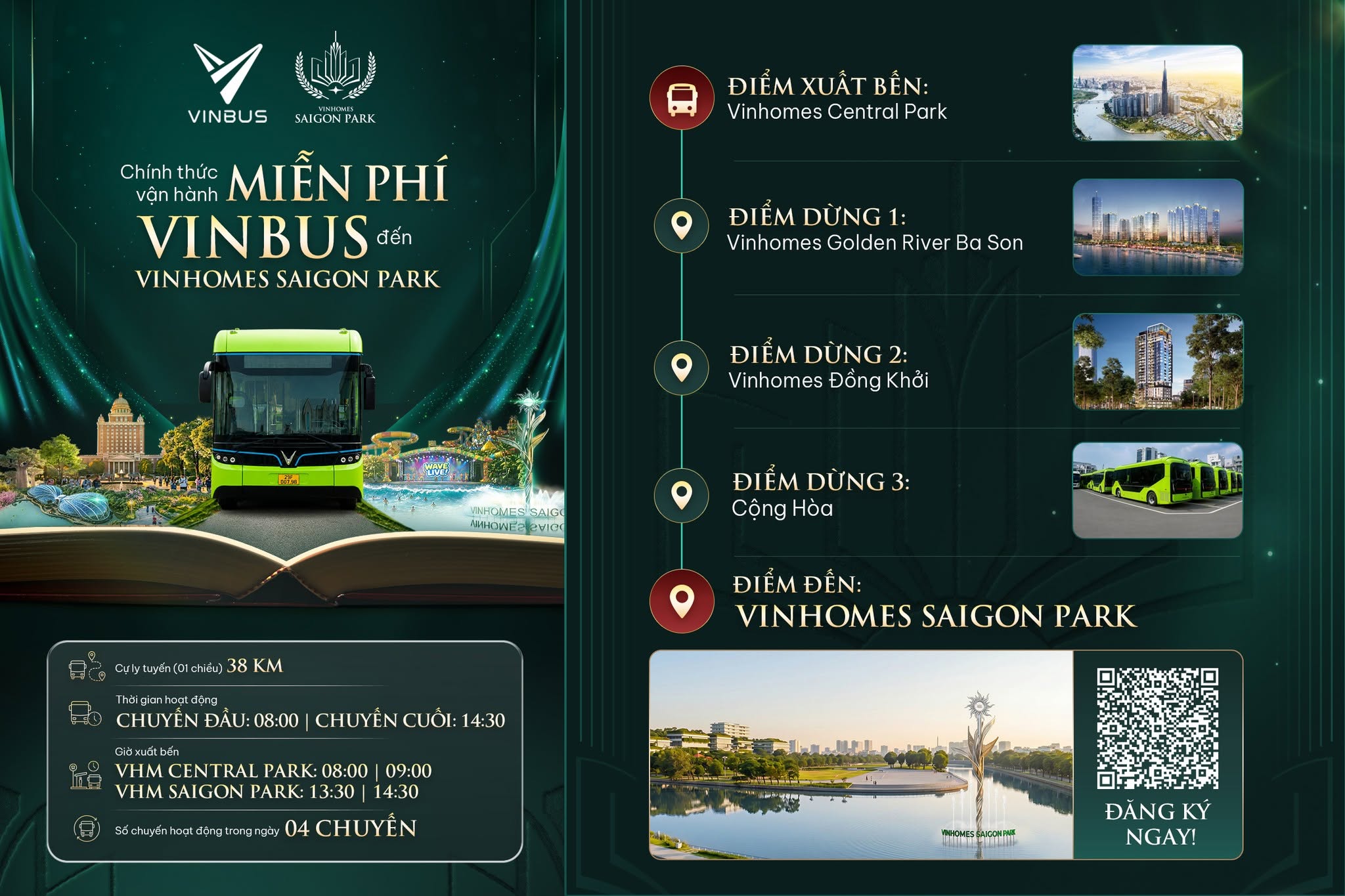 Xe buýt VinBus miễn phí từ Vinhomes Central Park đi Saigon Park